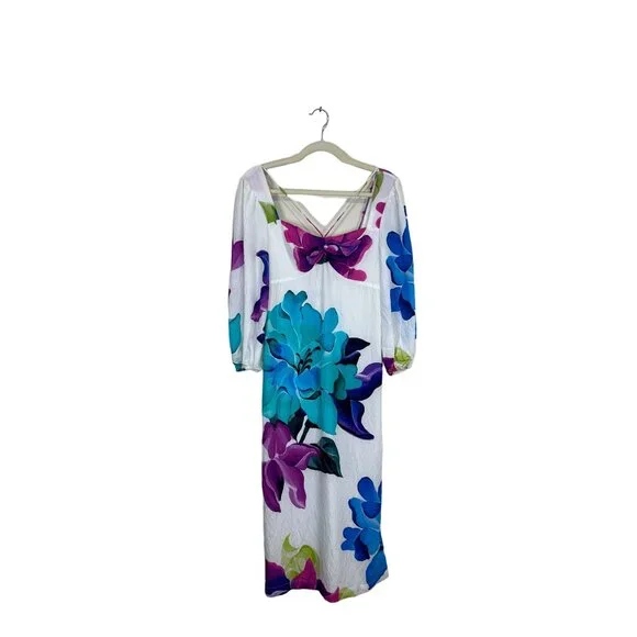 Maeve Anthropologie Women Size 0 Dress Puff Sleeve White Purple Blue Floral NEW - Picture 7 of 10